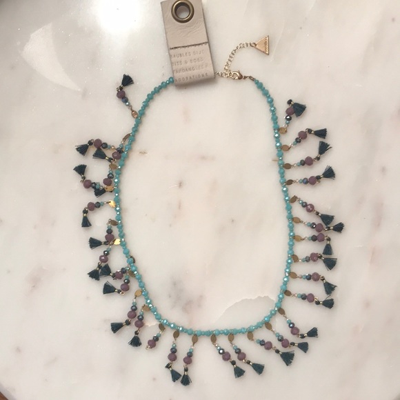 Anthropologie Purple Blue Beaded Necklace Serefina